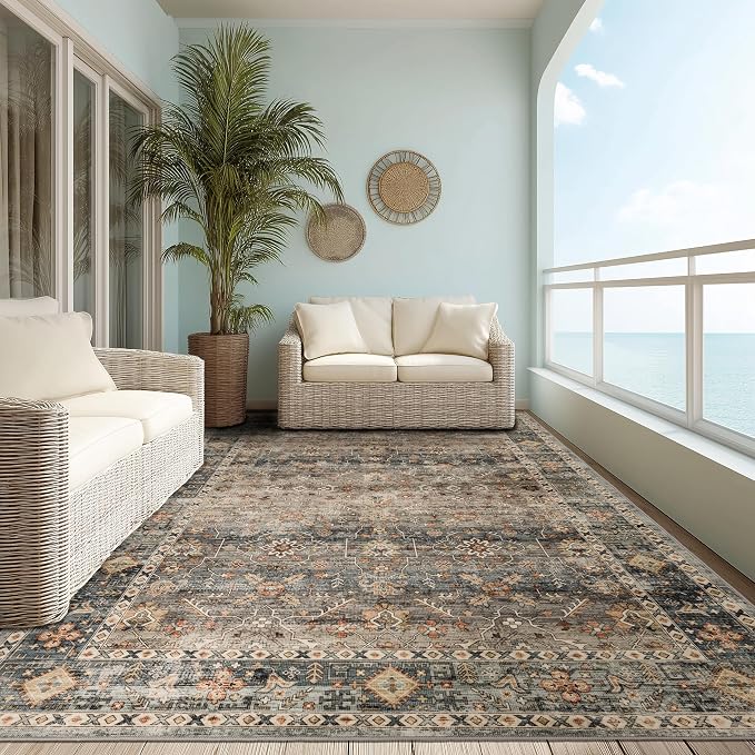 Ruaruarug Washable Area Rug 10x14 for Living Room, Bedroom, Ultra Soft Non Slip Stain & Fade Resistant, Pet & Kids Friendly, Suitable for High Traffic Areas Easy to Clean for Kitchen, Camel