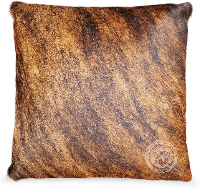 Sunshine Cowhides 100% Genuine Cowhide Pillow Cover - 15" x 15" Square Brindle Dark Brown Decorative Cow Print Pillows w/Zipper Closure for Couch or Bed Decor (Pillow Filler Not Included) - 1 Piece