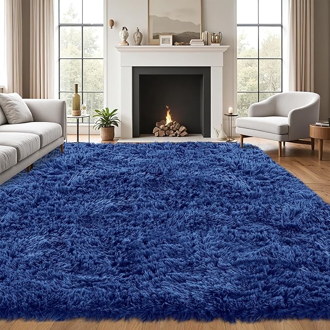 8x10 Area Rug for Living Room:Ultra Soft Fluffy Shag Navy Blue Rugs,Large Fuzzy Plush Indoor Non Slip Carpet Washable Rug for Bedroom Kids Nursery Office Dorm Modern Decor(Navy Blue 8'x10')