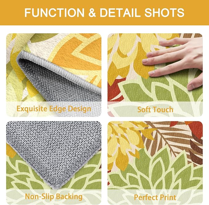 Colorful 4x6 Outdoor Area Rug Washable Rugs Multicolored Patio Rug Tropical Botanical Floral Chenille Outdoor Carpet Non Slip for RV, Pool Deck, Backyard, Porch, Orange