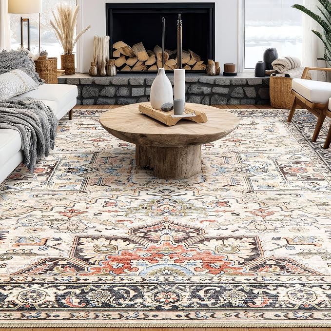 12x15 Area Rugs for Living Room - Large Carpet Ultra Thin Soft Washable Oriental Vintage Floral Distressed Big Indoor Carpets for Bedroom Nursery Dorm Home Decor Aesthetic - Multi Color