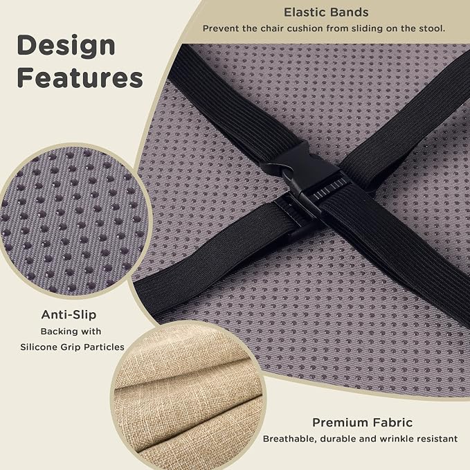 AddGrace Round Bar Stool Cushions 2 Pack Bar Stool Seat Cushion Non Slip Round Chair Pads with Removable and Washable Cover 12x12 Inch Beige
