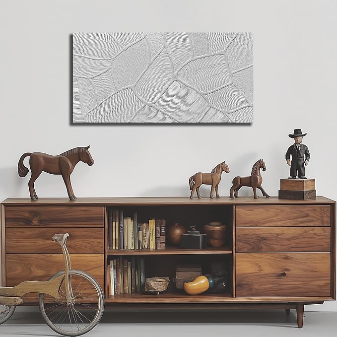 DNIEOTU Hand Painted Abstract Wall Art for Living Room, White Textured Canvas Artwork Wall-Decor for Bedroom, Modern Minimalist Geometric Paintings for Hallway Office, Size 40 x 20 Inches