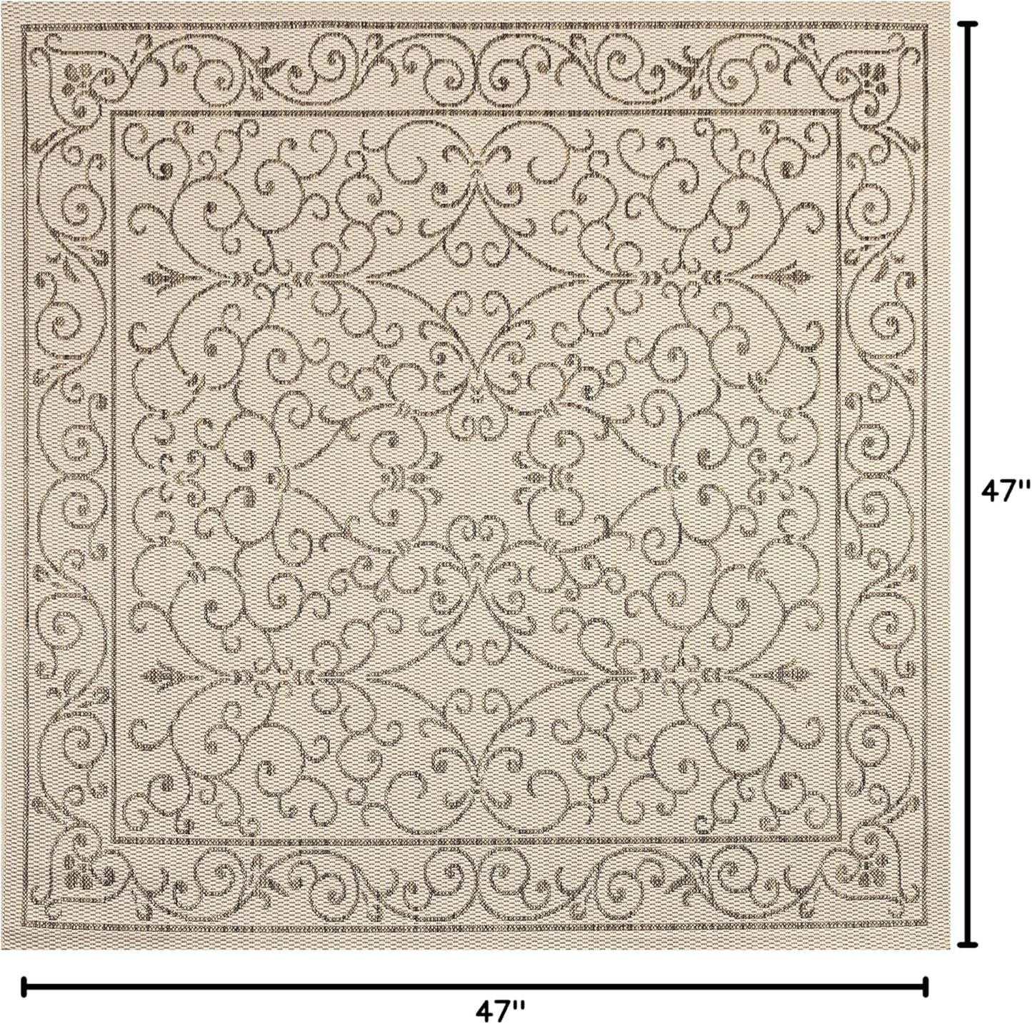 JONATHAN Y Vintage Filigree Indoor Outdoor Square Area Rug 4X4 Beige/Brown, Charleston Textured Weave for Backyard, Patio, Porch, Easy-Cleaning, High Traffic, Pet-Friendly, Non-Shedding (SMB106A-4SQ)