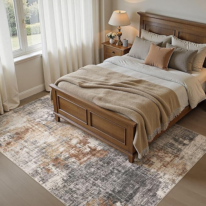 DMOYEST Area Rug Living Room Rugs - 5x8 Washable Large Soft Indoor Neutral Modern Abstract Low Pile Rug Carpet for Bedroom Dining Room Farmhouse Home Office - Grey Brown