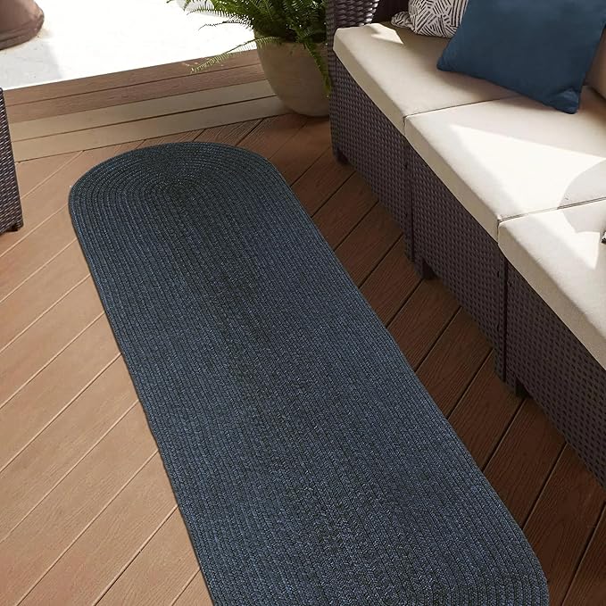 Superior Jute Oval Indoor Runner Rug, Denim Blue
