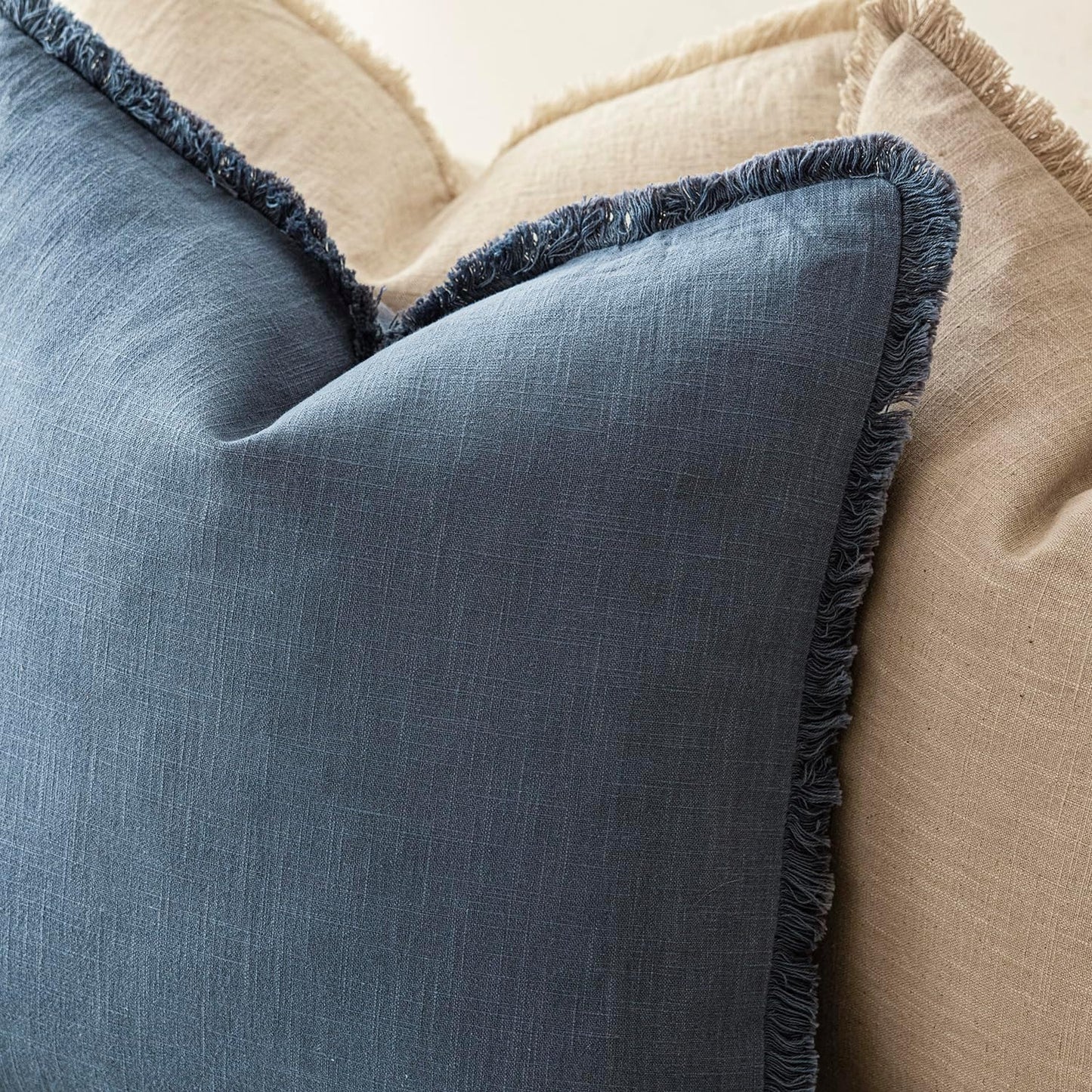 Foindtower Set of 2 Decorative Linen Fringe Lumbar Throw Pillow Covers Farmhouse Cushion Cover with Tassels Accent Pillowcase for Couch Sofa Bed Living Room Home Decor,12×24 Inch,Dark Blue