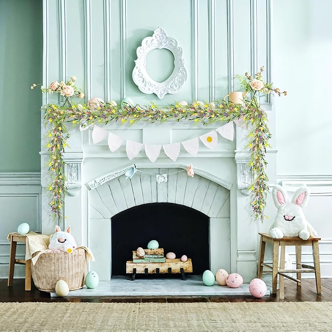 6.5 ft Easter Garland-Spring Garland Egg and Mixed Berry Garland Hanging Rustic Spring Pastel Wreaths DIY Artificial Decorations Garland for Home Indoor Outdoor Easter Mantel Decorations