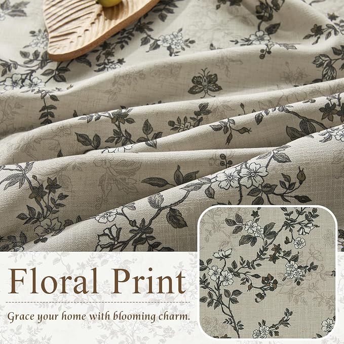 StangH Victorian Floral Curtains for Living Room, Vintage Botanical Butterfly Pattern Cottage Core Decor Classic Printed Flax Linen Texture with Backtab, W52 x L96, Porcelain, 2 Panels