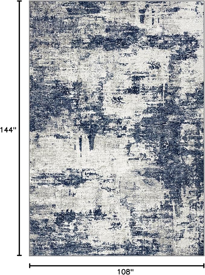 9x12 Area Rugs Living Room Rugs: Large Washable Rug with Anti-Slip Backing Non-Shedding Stain-Resistant Soft Abstract Carpet for Bedroom Dining Room Nursery Home Office - Gray/Blue