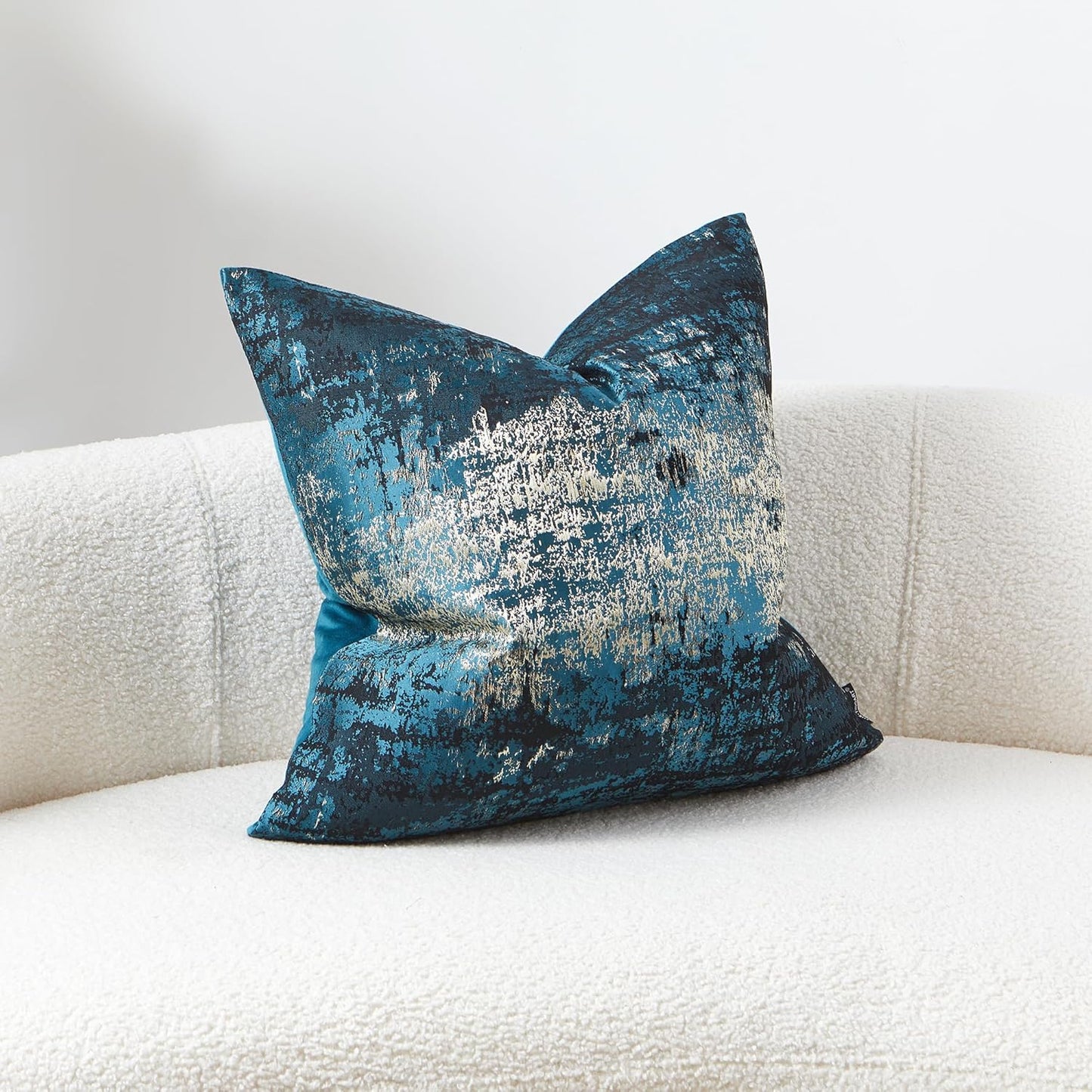 THE-TINOART Teal & Gold Embroidered Jacquard Pillow Cover 18x18 - Luxury Reversible Decorative Throw Pillow Cover with Gold Thread & Velvet Backing, Elegant Holiday Home Décor