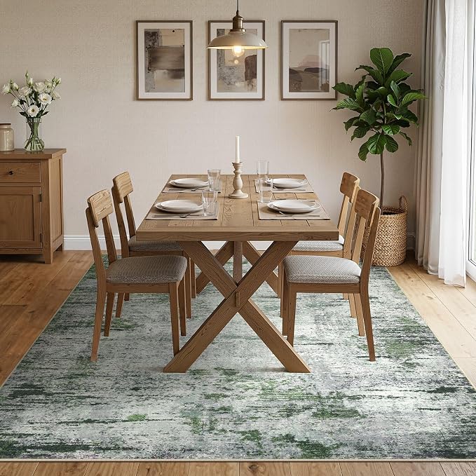 DMOYEST Area Rug Living Room Rugs - 10x14 Large Soft Indoor Neutral Modern Abstract Low Pile Washable Rug Carpet for Bedroom Dining Room Farmhouse Home Office - Green/Grey/Brown