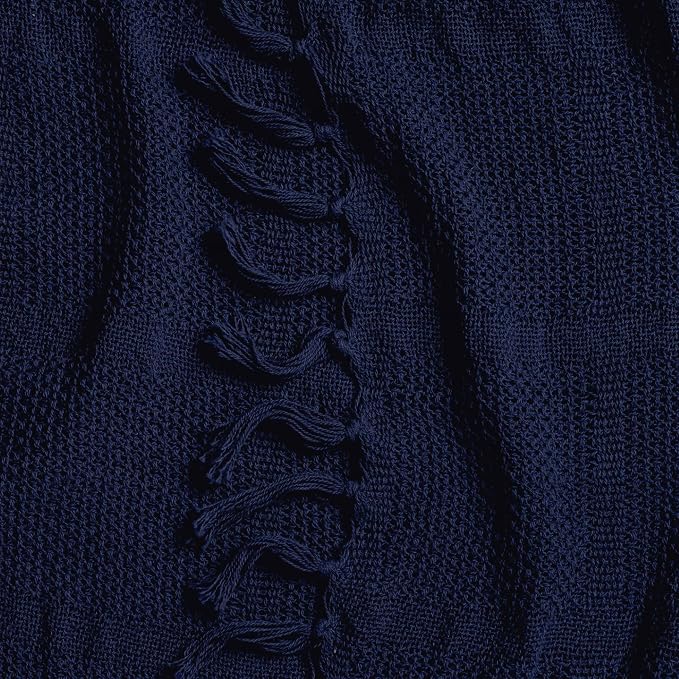 Oasis Deep Current Knit Throw Blanket 55x80, Deep Blue 100% Cotton Decorative Sofa and Bed Blanket, Lightweight All-Season Throw, Handwoven in India, Oeko-TEX Certified, Sofa Accent