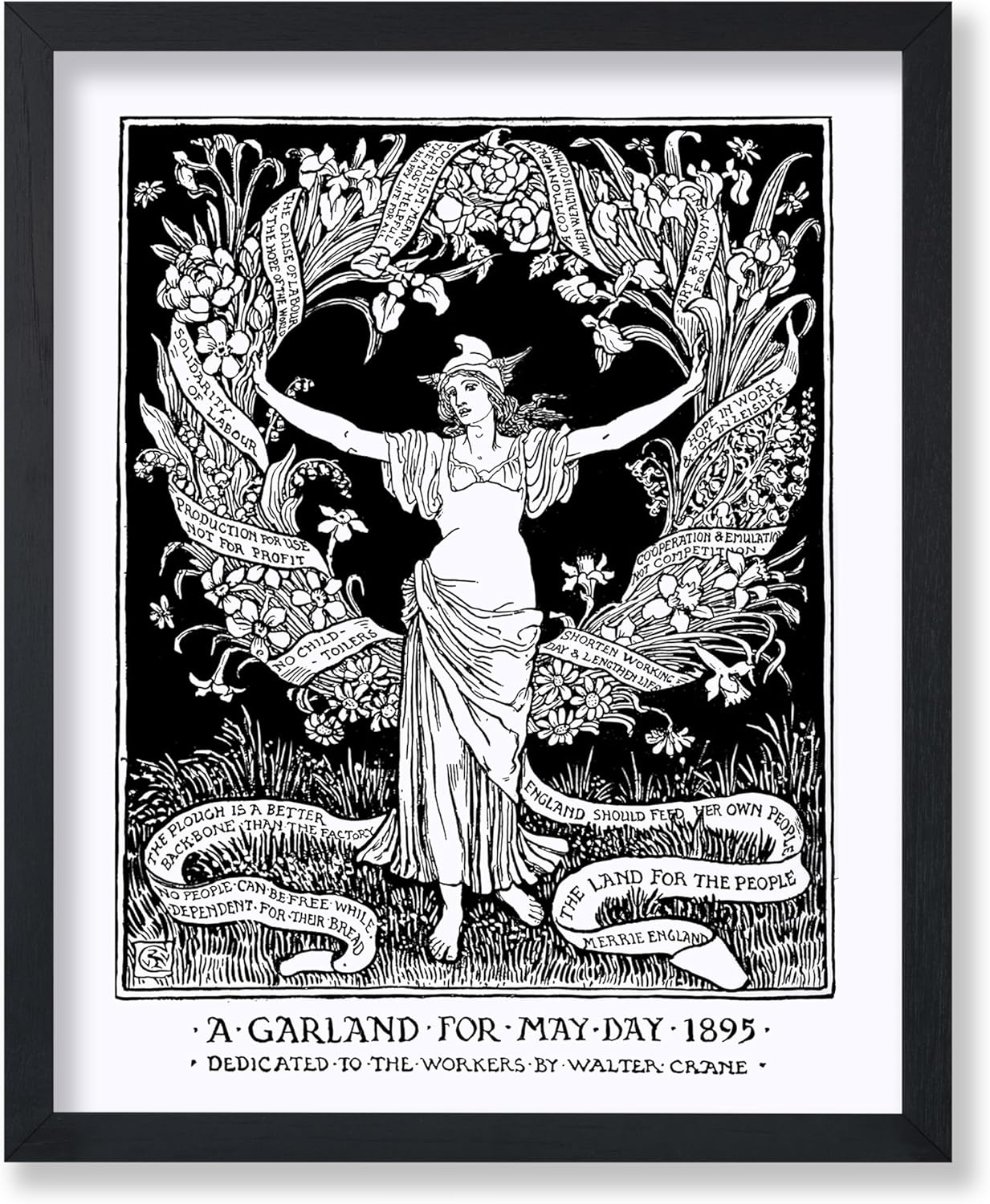 Poster Master Vintage Walter Crane Poster - Retro A Garland for May Day Print - Socialist Art - Gift for Him, Her, Men, Women - Wall Decor for Home, Office, Living Room - 11x14 UNFRAMED Wall Art