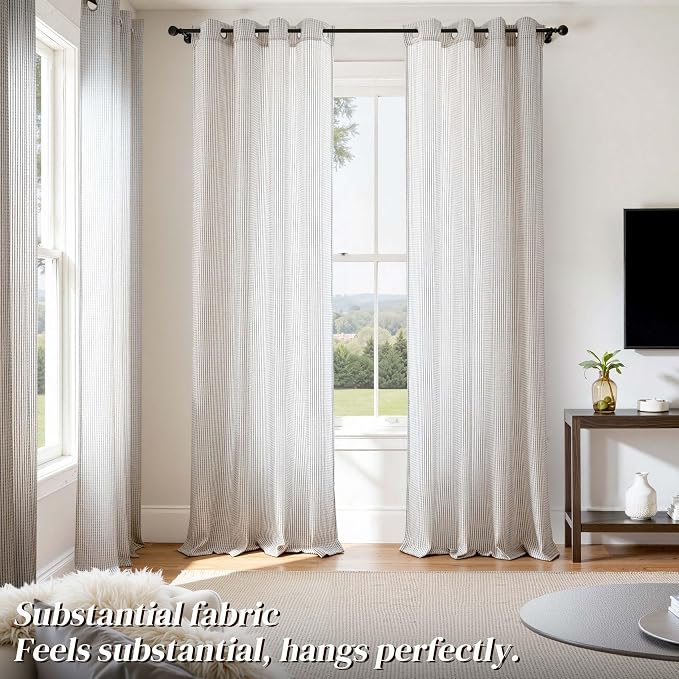 DriftAway 3D Chenille Striped Curtains 84 Inches Long Tweed Linen Textured Light Filtering Woven Embroidered Luxury Soft Drapes for Living Room Bedroom Grommet Privacy 2 Panels W52 x L84 Coffee
