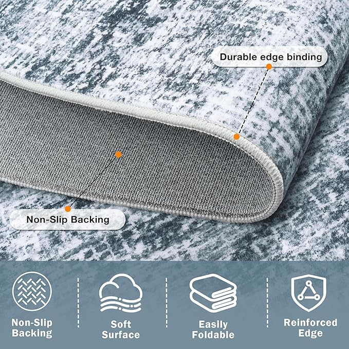 5x7 Area Rugs Washable Rug:Anti-Skid Abstract Modern Living Room Rug Soft Thin Carpets Indoor Floor Non-Shedding Carpet for Bedroom Dining Farmhouse Nursery Home Office(Light Slate Blue/White, 5x7)
