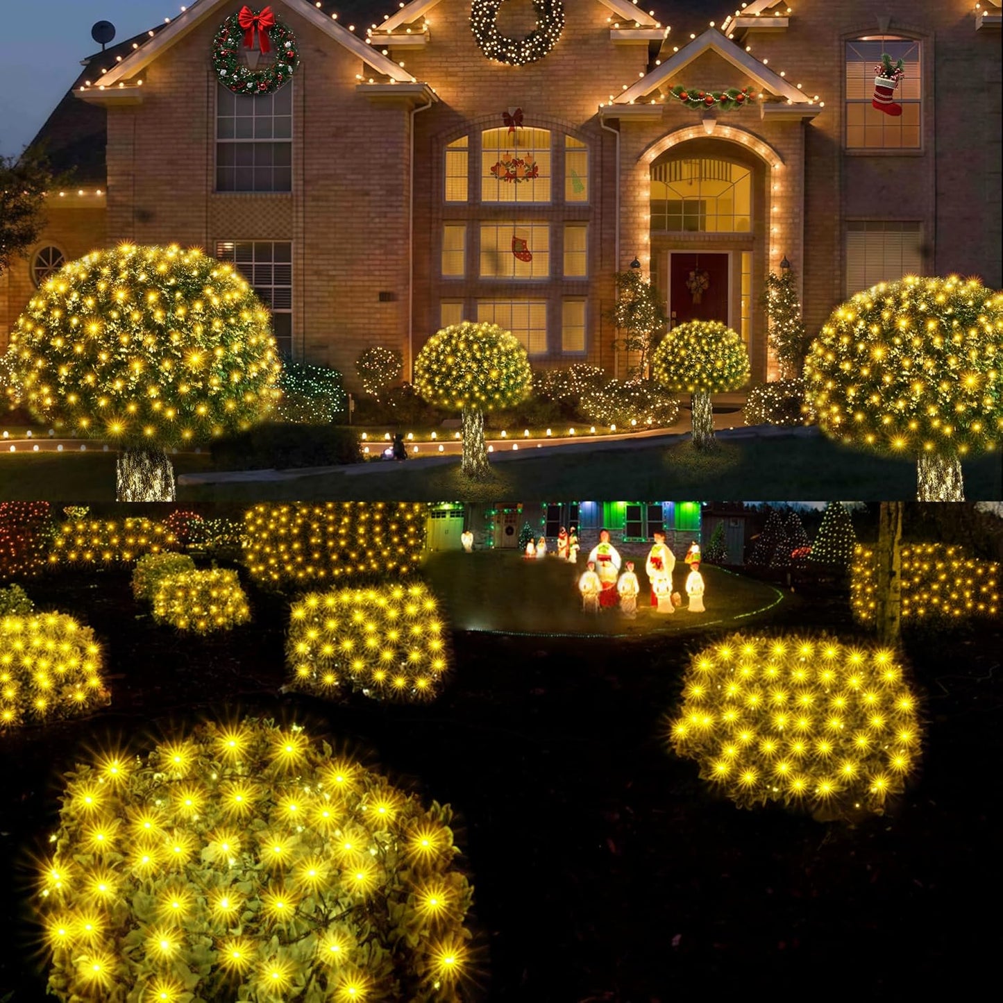 WBao Outdoor Christmas Lights 200LED F8 Big Bulbs, 8.4ft x 5.2ft Christmas Net Lights with 8 Modes, Timer, End to End Connectable, Waterproof for Lawn, Bushes Outdoor Christmas Decorations, Warm White