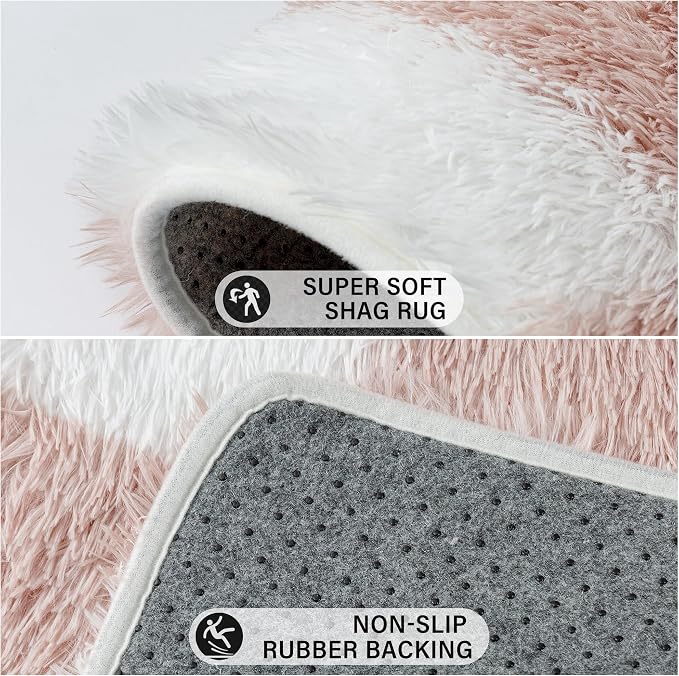 PureCozy Checkered Rug 6x9 for Living Room, Pink and White Modern Shag Rugs Super Soft Washable Indoor Office Fuzzy Carpet Non-Slip Fluffy Rugs for Bedroom Home Aesthetic Decor