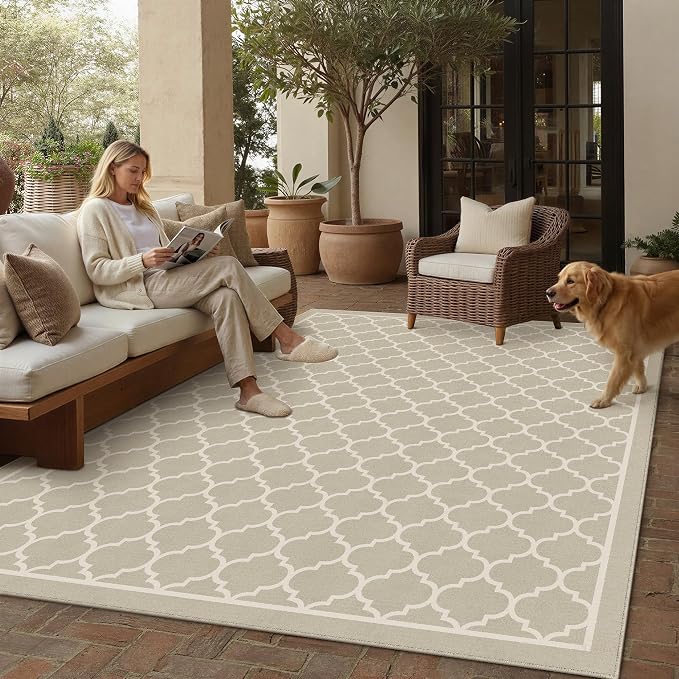 PureCozy Beige 8x10 Area Rug for Living Room Machine Washable Large Rug | Non-slip Soft Low Pile Bedroom Dining Room Patio Rug
