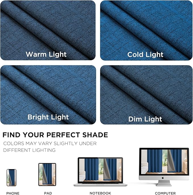 Joydeco Blackout Curtains for Bedroom - 100% Light Blocking 2 Panels Navy Blue Drapes 37" W x 108" L, Thermal Insulated Room Darkening Curtains, Linen Textured for Living Room, Rod Pocket & Back Tabs