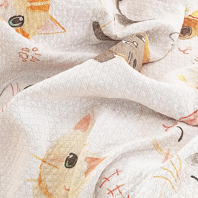 MEJU Kitty Cats Modern Cute Kids Child Big Girls Muslin Blanket Throw Indoor for Bed Sofa Couch, 100% Combed Cotton Soft Summer Lightweight Throw Blanket Bed Coverlet Quilt Full Queen 80 in x 90 in