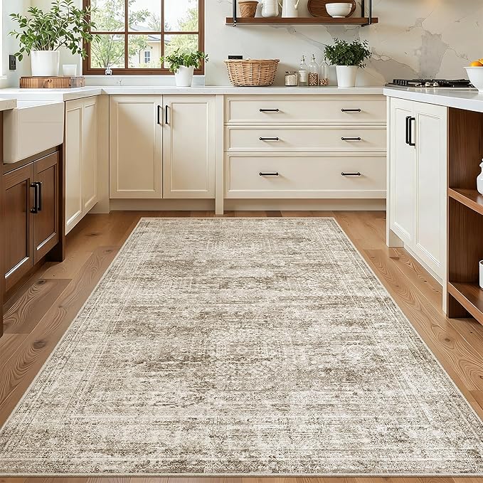 Soalmost Area Rugs 4x6 for Living Room, Vintage Washable Rugs for Dining Room, Kitchen, Non-Slip Area Rug Brown