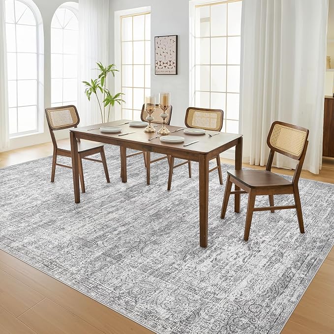 DMOYEST Area Rug Living Room Rugs - 10x14 Abstract Large Soft Indoor Washable Rug Neutral Modern Low Pile Carpet for Bedroom Dining Room Farmhouse Home Office - Vintage Grey