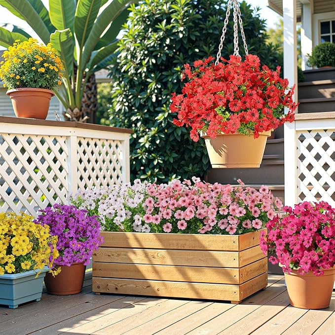 Alupssuc 48 Bundles Artificial Flowers for Outdoors Decoration, UV Resistant Silk Faux Floral Spring Fake Plastic Plants Greenery for Outside Indoor Home Porch Window Box Decor(Upgrade 6 Colors)