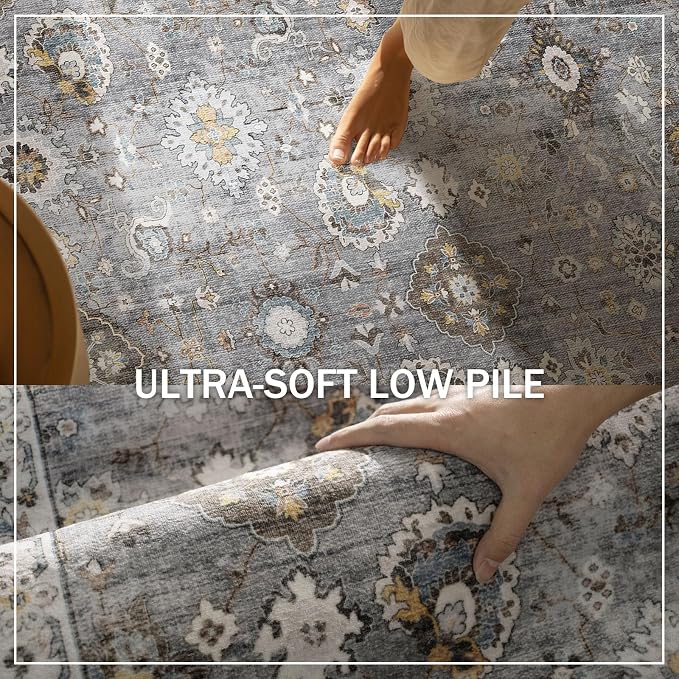 Machine Washable Rug for Living room: 5x7 Area Rugs Boho Vintage Rugs Stain Resistant Non Slip Low Pile Lightweight Soft Carpets for Bedroom Kitchen Dining Room Nursery Kids Room Farmhouse Home Office