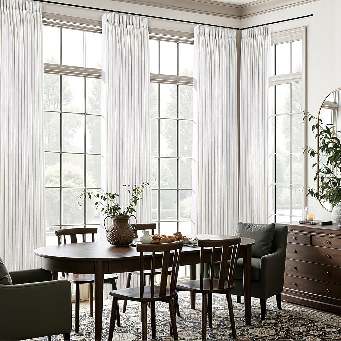 80 Inch Extra Wide Pinch Pleated Linen Curtains 102 Inch Length for Living Room Bedroom Natural Cream Beige Privacy Drapes Light Filtering for Patio Sliding Door 102 Inches Long with Hooks Clips Rings