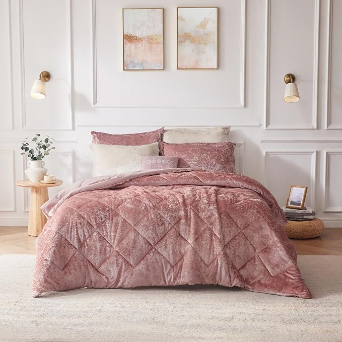 Intelligent Design Polyester Crushed Duvet Cover Set with Blush ID12-1971