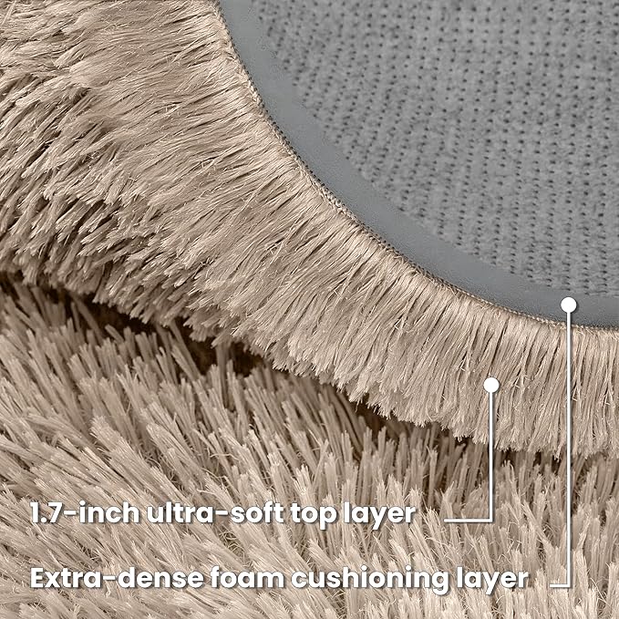 Beige Round Fluffy Rug 5ft,Soft Bedroom Circle Rugs Mats for Kids Girls Nursery Room,Washable Plush Shaggy Indoor Non Slip Rug for Bedside Living Room Bedroom Circular Carpet,Home Decor Aesthetic