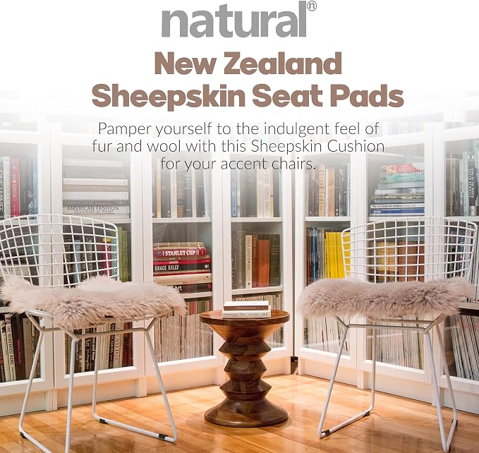 Set of 4, Natural Sheepskin Chairpad with Non-Slip Backing | 100% Real New Zealand Wool Sheepskin for Car Seat, Accent Chair, or Vanity Chair, Taupe