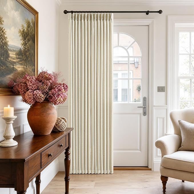 72 Inch Pinch Pleated Linen Curtains for Dining Room Bedroom Neutral Light Filtering Privacy Short Pleat Curtains with Hooks Rings Cream Beige Back Tab Drapes for Cabin Closet 72 Inches Long 2 Panels