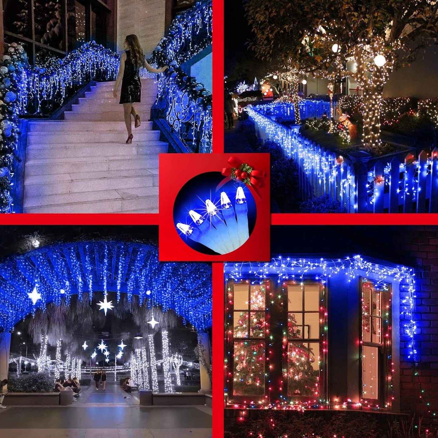 1620 LED Christmas Outdoor Lights with 360 Drops, 164ft Hanging Curtain Lights with 8 Modes Timer & Memory, Waterproof Christmas Fairy Lighs for House Roof Holiday Wedding Christmas Decor (Blue)