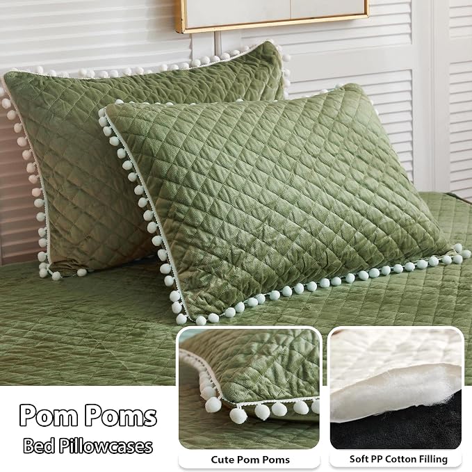 LIFEREVO Luxury Plush Shaggy Duvet Cover Set, Soft Velvet Fluffy Furry Duvet Cover Set(1 Faux Fur Fuzzy Comforter Cover+1 Pompoms Pillowcase)Solid Bedding Set, Zipper Closure(Twin/Twin XL, Sage Green)