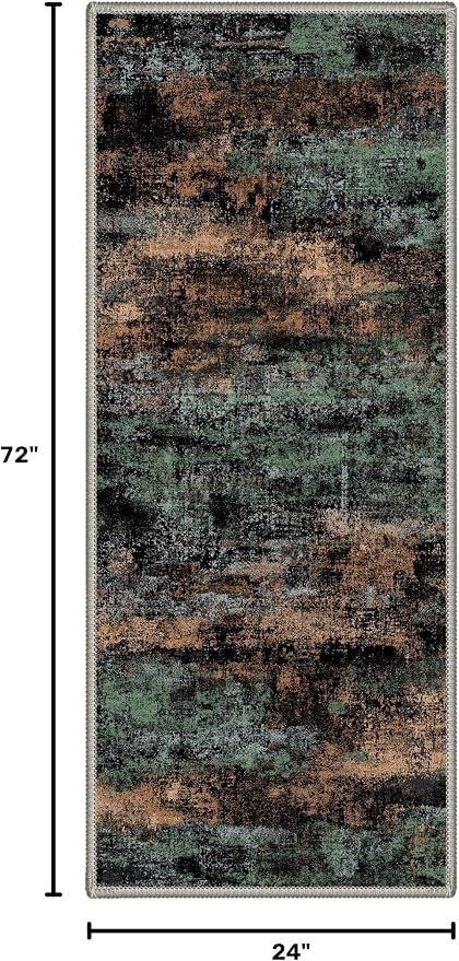 BEIMO 2X6 Runner Rug for Hallway Kitchen, Machine Washable Runners Rug for Entryway, Soft Modern Abstract Throw Rugs, Low Pile Floor Cover with Non Slip Backing, Black/Earthy Green