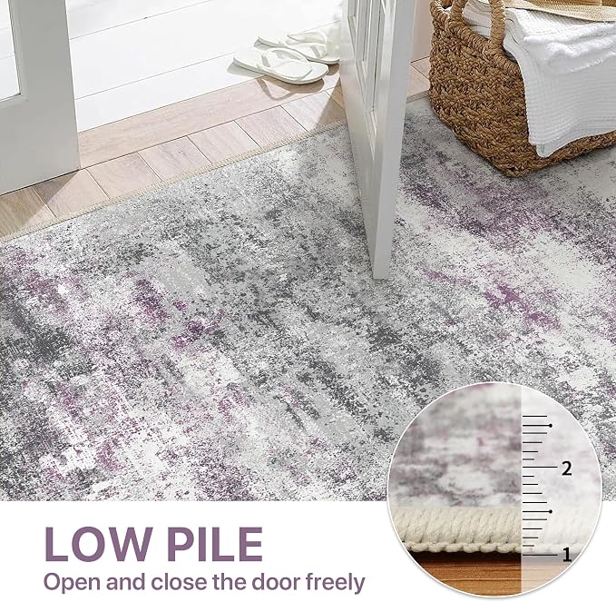BEIMO Area Rugs 8x10 for Living Room Bedroom, Modern Abstract Machine Washable Rug, Large Soft Low Pile Floor Carpet with Non Slip Backing for Dining Room, Grey/Purple