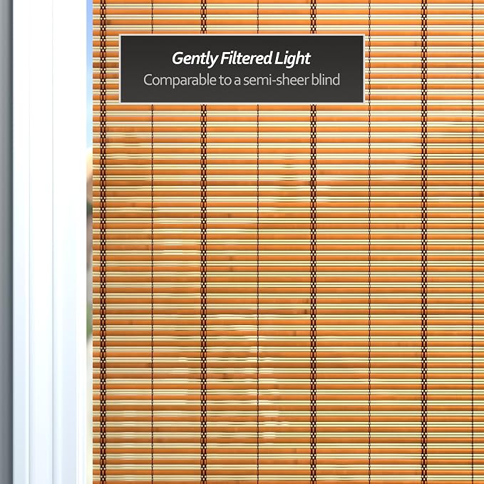 Red Lantern Burnt Bamboo Cordless Window Shade - Two-tone Honey, 48" Wide