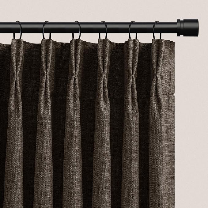 Chocolate Brown Pinch Pleated Linen Curtains 84 Inch Length 2 Panels for Living Room Bedroom Aesthetic Pinch Pleat Back Tab Light Filtering Semi Sheer Luxury Modern Pleated Drapes 84 Inches Long