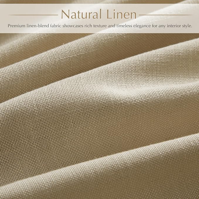 Tripe Pinch Pleat Oatmeal Tan Linen Curtains for Living Room Bedroom 2 Panels Set Rustic Farmhouse Burlap Textured Pleated Curtains with Hooks Light Filtering Memory Trained Drapes 84 inches Long