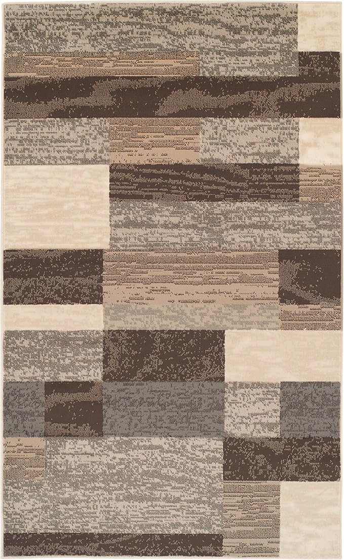 Superior Indoor Area Rug, Jute Backed, Modern Geometric Patchwork Floor Decor for Bedroom, Office, Living Room, Entryway, Hardwood Floors, Rockwood Collection, 8' x 10', Slate