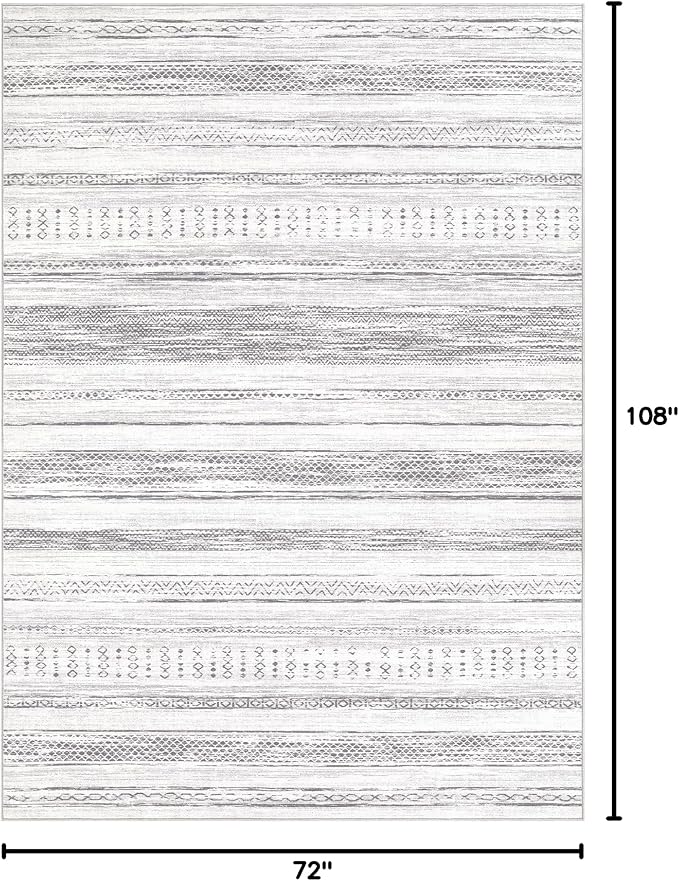 Tortania Area Rug Living Room Rugs - 6x9 Washable Large Soft Neutral Boho Moroccan Bohemian Farmhouse Rug Indoor Floor Carpet for Bedroom Under Dining Table Home Office Decor - Light Grey