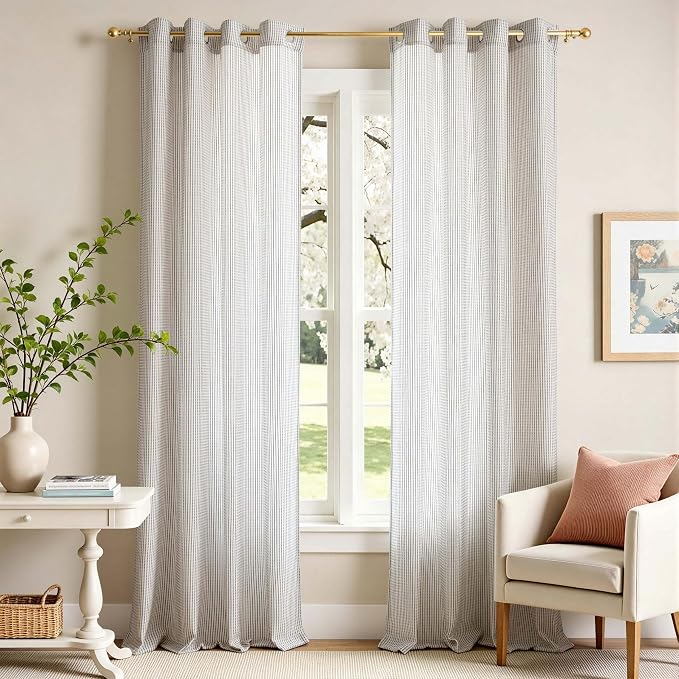 DriftAway 3D Chenille Striped Curtains 90 Inches Long Tweed Linen Textured Light Filtering Woven Embroidered Luxury Soft Drapes for Living Room Bedroom Grommet Privacy 2 Panels W52 x L90 Coffee