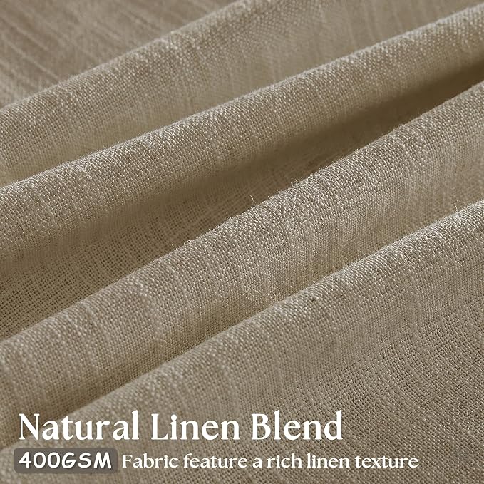 Pinch Pleated Linen Curtains 102 Inches Long 2 Panels Set for Living Room Bedroom Farmhouse Burlap Back Tab Pinch Pleat Drapes Ceiling Floor Window Curtains 102 Inch Length Gray Beige Tan Neutral
