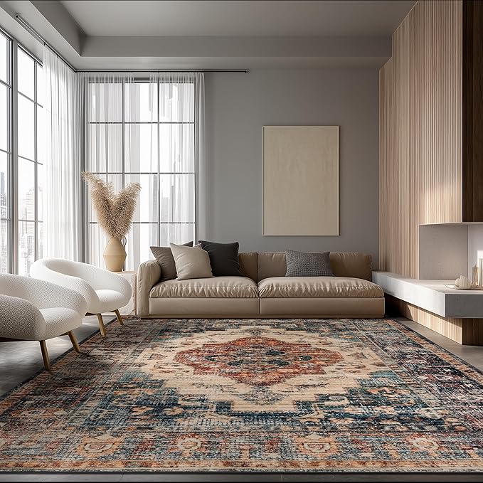 Ruaruarug Washable Area Rug 8x10 for Living Room, Bedroom, Ultra Soft Non Slip Stain & Fade Resistant, Pet & Kids Friendly, Suitable for High Traffic Areas Easy to Clean for Office Kitchen, Brown