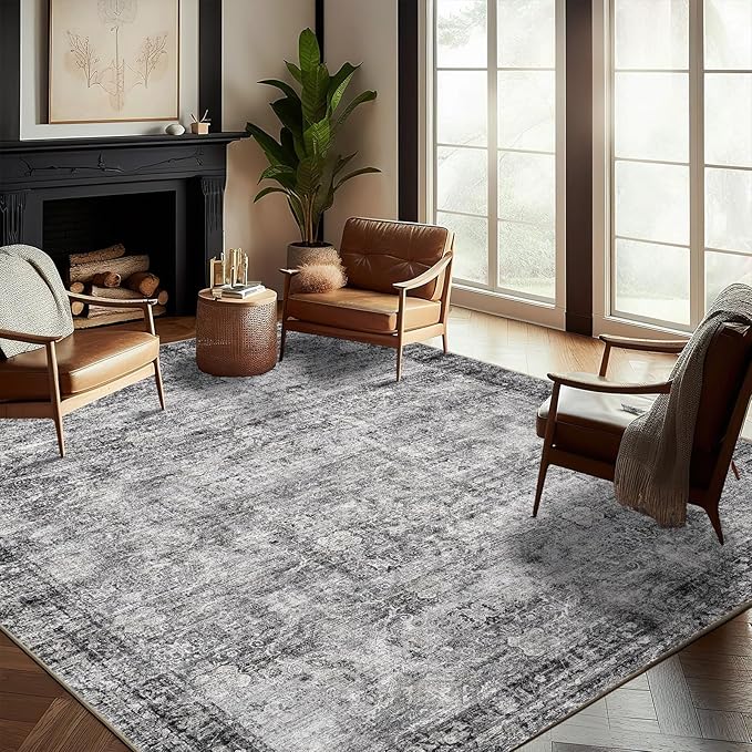 CHAMPLANT Washable Area Rug 10'x14' Boho Design Non-Shedding Easy Care Ideal for High Traffic Areas in Living Room Bedroom Office Coffee Table Kitchen Large Carpet