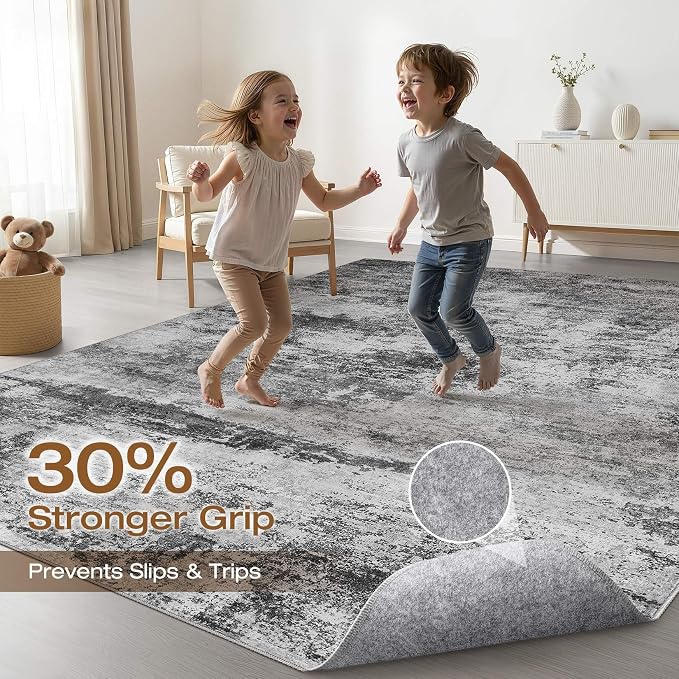 LOONGRUG 12x15 Abstract Black Gray Rug