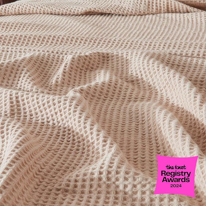 100% Cotton Taupe Blanket Twin Size for Bed - Breathable and Soft, Waffle Weave for Summer Spring, 90x66 Inches