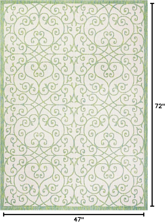 JONATHAN Y Vintage Filigree Indoor Outdoor Area Rug 4X6 Cream/Green, Madrid Textured Weave for Backyard, Patio, Porch, Easy-Cleaning, High Traffic, Pet-Friendly, Non-Shedding (SMB107J-4)